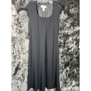 Jones Wear Dress Size 14 Black Beaded Neckline Sleeveless Formal Midi